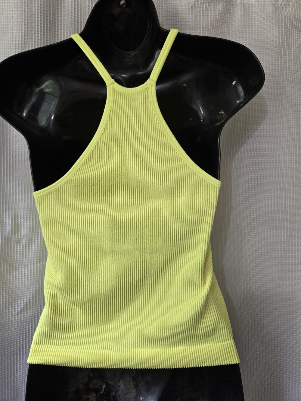 Women's Neon Yellow Ribbed Tank Top - Picture 3 of 4